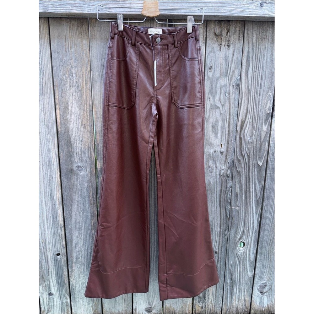 Pilcro | Anthropologie Rylan Faux Leather Relaxed High-Rise Flare Pants Size 24 - Picture 5 of 9